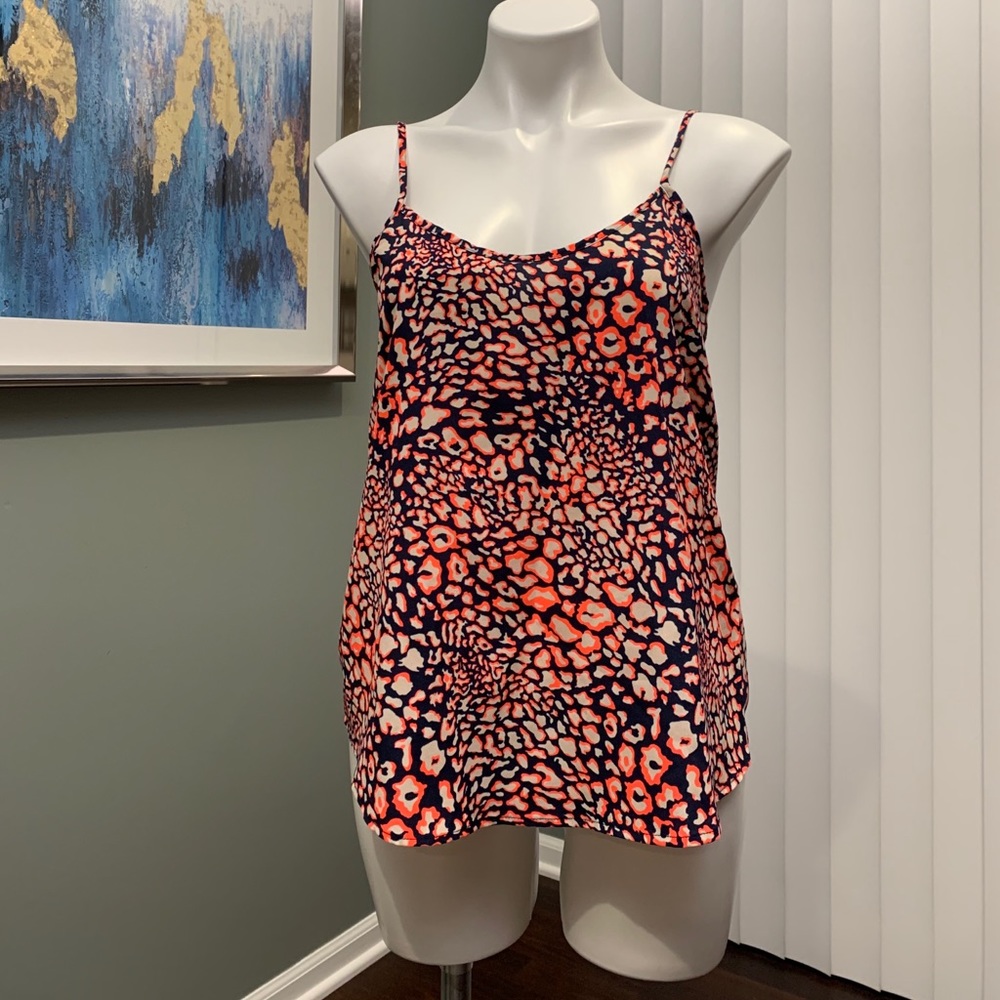Topshop Navy & Neon Pink Leopard Tank